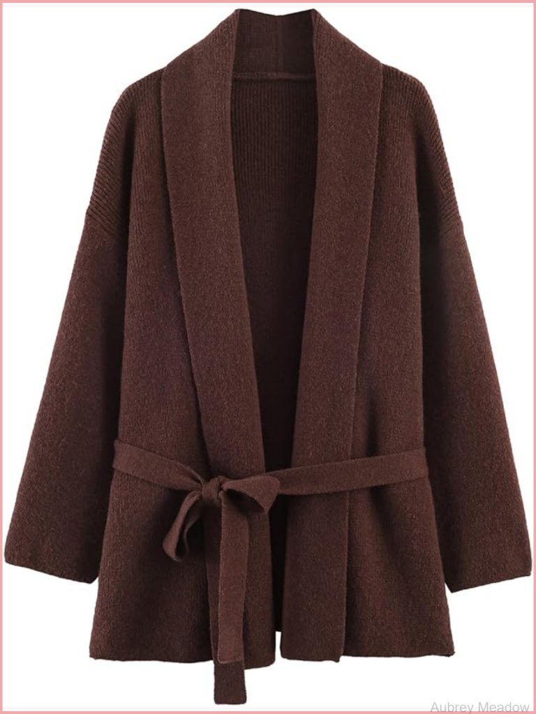 Women's V Neck Belted Wrap Cardigan Sweater Open Front Chunky Knit Coat
